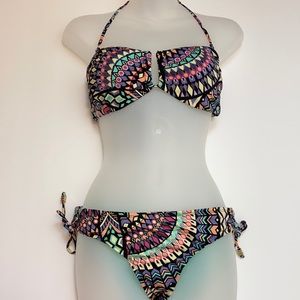 *Bar III New Multicolor Aztec Print Large Bandeau & Side Tie Bikini Bottom’s A67